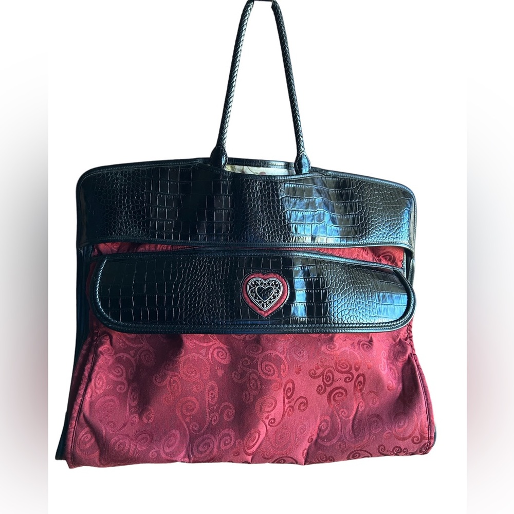 Brighton Garment Bag Ruby Red Croc Embossed Leather Jacquard Trifold